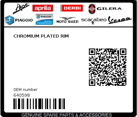 Product image: Piaggio - 640598 - CHROMIUM PLATED RIM  0