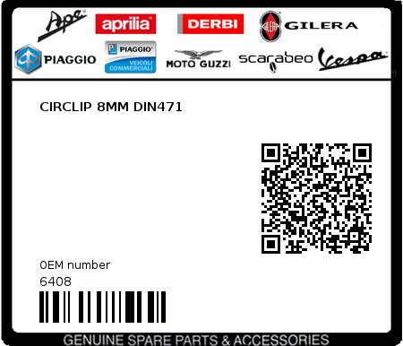 Product image: Piaggio - 6408 - CIRCLIP 8MM DIN471  0
