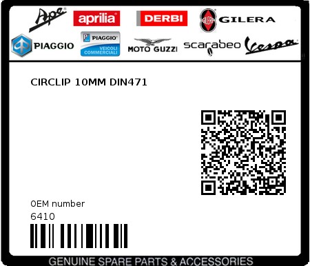 Product image: Piaggio - 6410 - CIRCLIP 10MM DIN471  0