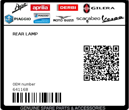 Product image: Piaggio - 641168 - REAR LAMP  0