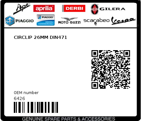 Product image: Piaggio - 6426 - CIRCLIP 26MM DIN471  0