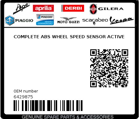 Product image: Piaggio - 6429875 - COMPLETE ABS WHEEL SPEED SENSOR ACTIVE  0