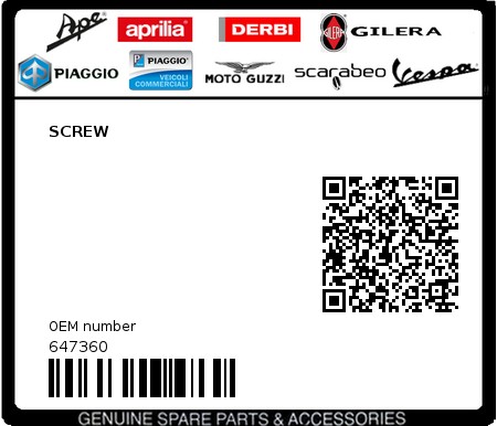 Product image: Piaggio - 647360 - SCREW  0
