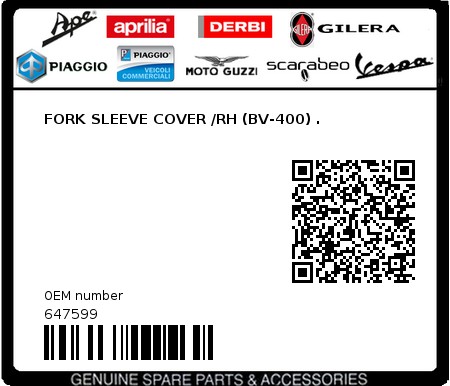 Product image: Piaggio - 647599 - FORK SLEEVE COVER /RH (BV-400) .  0
