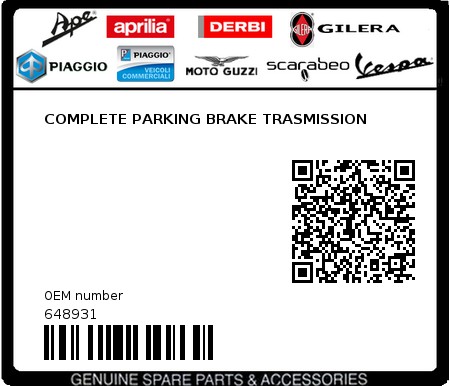 Product image: Piaggio - 648931 - COMPLETE PARKING BRAKE TRASMISSION  0