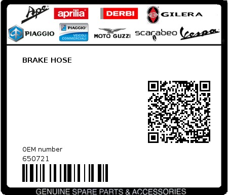 Product image: Piaggio - 650721 - BRAKE HOSE  0