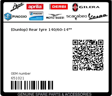 Product image: Piaggio - 651021 - (Dunlop) Rear tyre 140/60-14""  0