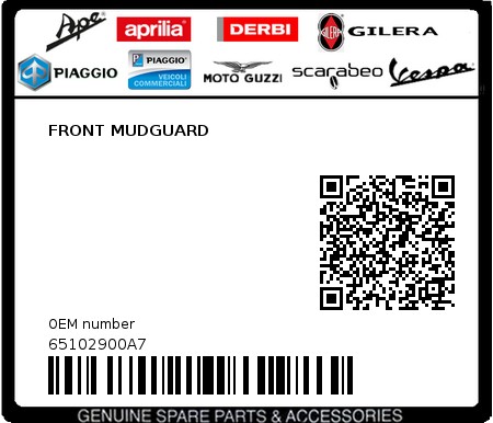 Product image: Piaggio - 65102900A7 - FRONT MUDGUARD  0