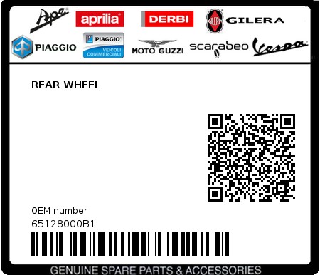 Product image: Piaggio - 65128000B1 - REAR WHEEL  0