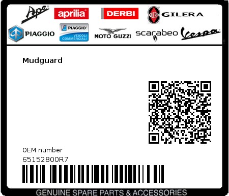 Product image: Piaggio - 65152800R7 - Mudguard  0