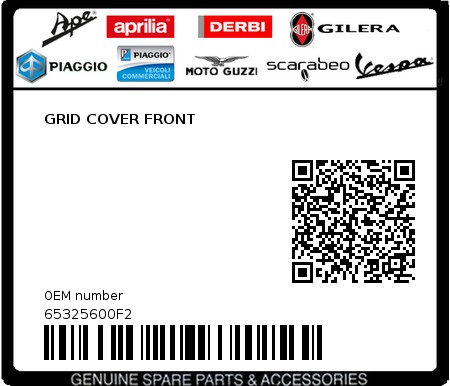 Product image: Piaggio - 65325600F2 - GRID COVER FRONT  0