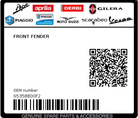 Product image: Piaggio - 65358800F2 - FRONT FENDER  0