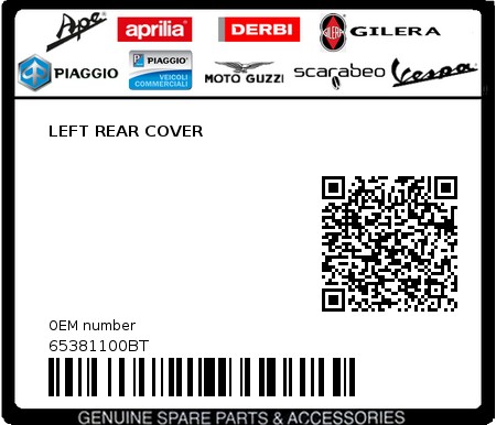 Product image: Piaggio - 65381100BT - LEFT REAR COVER  0