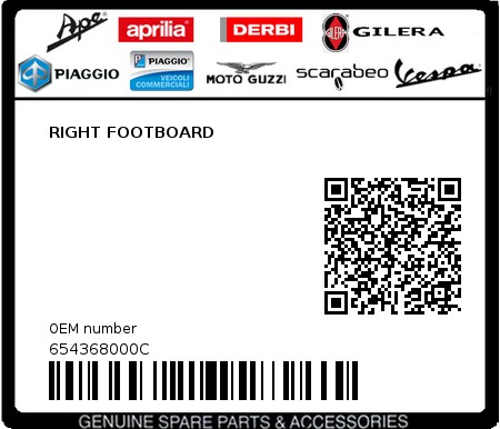 Product image: Piaggio - 654368000C - RIGHT FOOTBOARD  0
