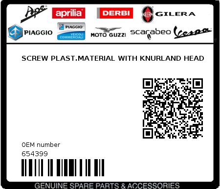 Product image: Piaggio - 654399 - SCREW PLAST.MATERIAL WITH KNURLAND HEAD  0