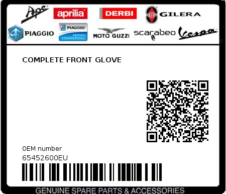 Product image: Piaggio - 65452600EU - COMPLETE FRONT GLOVE  0