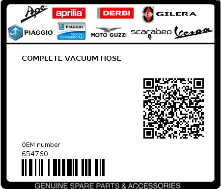 Product image: Piaggio - 654760 - COMPLETE VACUUM HOSE  0