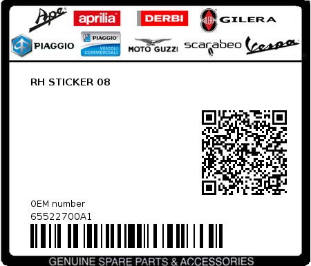 Product image: Piaggio - 65522700A1 - RH STICKER 08  0