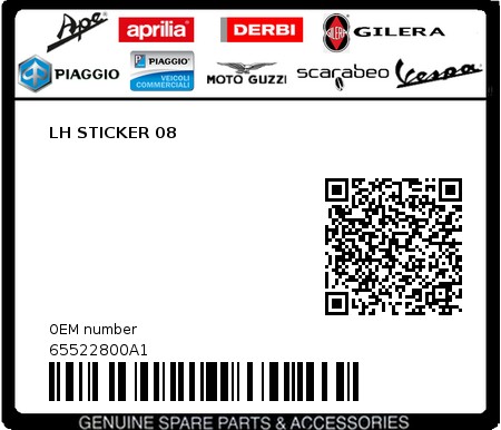Product image: Piaggio - 65522800A1 - LH STICKER 08  0