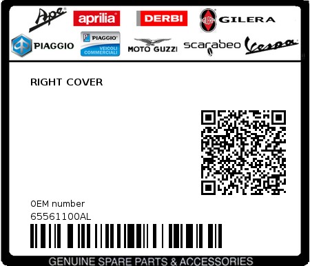 Product image: Piaggio - 65561100AL - RIGHT COVER  0