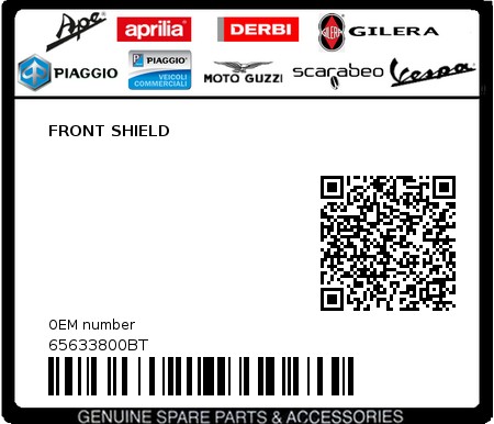 Product image: Piaggio - 65633800BT - FRONT SHIELD  0
