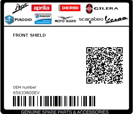 Product image: Piaggio - 65633800EV - FRONT SHIELD  0