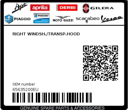 Product image: Piaggio - 65635200EU - RIGHT WINDSH./TRANSP.HOOD  0