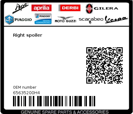 Product image: Piaggio - 65635200H4 - Right spoiler  0