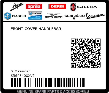Product image: Piaggio - 65646400XV7 - FRONT COVER HANDLEBAR  0