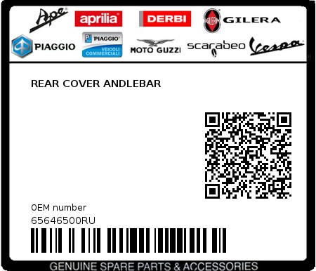 Product image: Piaggio - 65646500RU - REAR COVER ANDLEBAR  0