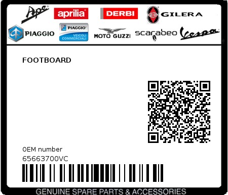 Product image: Piaggio - 65663700VC - FOOTBOARD  0