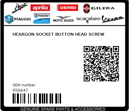 Product image: Piaggio - 656647 - HEXAGON SOCKET BUTTON HEAD SCREW  0