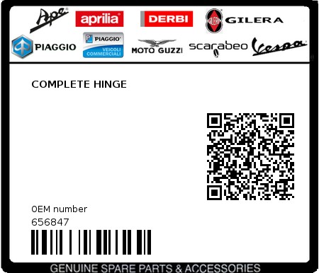 Product image: Piaggio - 656847 - COMPLETE HINGE  0