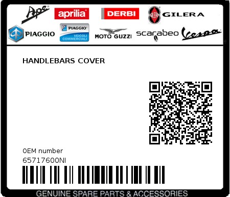 Product image: Piaggio - 65717600NI - HANDLEBARS COVER  0