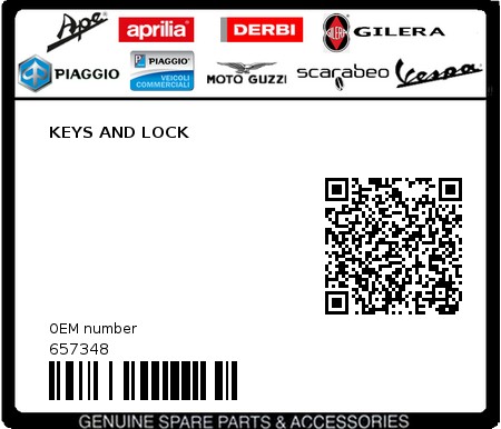 Product image: Piaggio - 657348 - KEYS AND LOCK  0