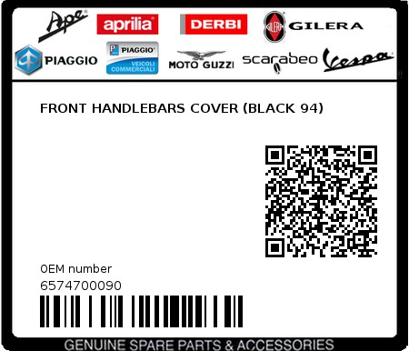 Product image: Piaggio - 6574700090 - FRONT HANDLEBARS COVER (BLACK 94)  0