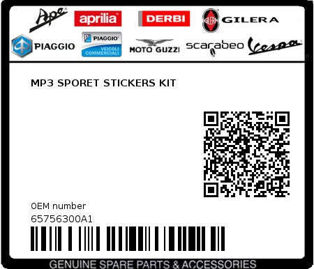 Product image: Piaggio - 65756300A1 - MP3 SPORET STICKERS KIT  0