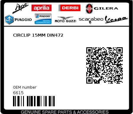 Product image: Piaggio - 6615 - CIRCLIP 15MM DIN472  0