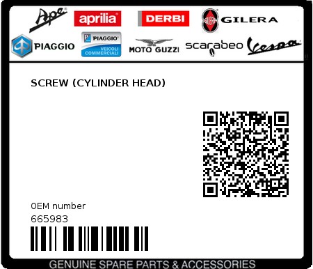 Product image: Piaggio - 665983 - SCREW (CYLINDER HEAD)  0