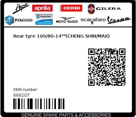 Product image: Piaggio - 666207 - Rear tyre 100/80-14""(CHENG SHIN/MAX)  0