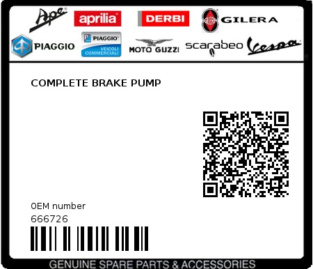 Product image: Piaggio - 666726 - COMPLETE BRAKE PUMP  0