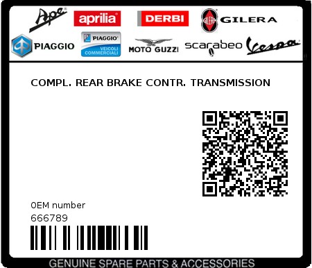 Product image: Piaggio - 666789 - COMPL. REAR BRAKE CONTR. TRANSMISSION  0
