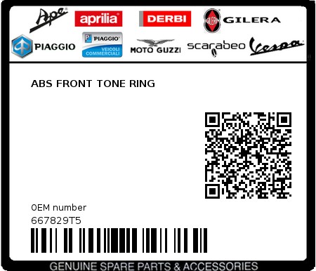 Product image: Piaggio - 667829T5 - ABS FRONT TONE RING  0