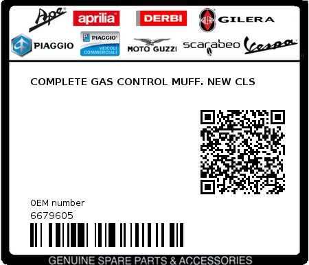 Product image: Piaggio - 6679605 - COMPLETE GAS CONTROL MUFF. NEW CLS  0