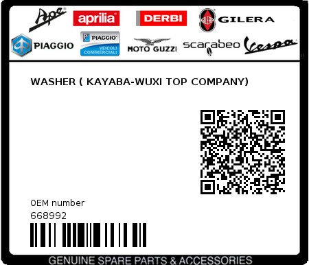 Product image: Piaggio - 668992 - WASHER ( KAYABA-WUXI TOP COMPANY)  0