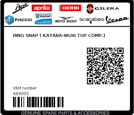 Product image: Piaggio - 669002 - RING SNAP ( KAYABA-WUXI TOP COMP.)  0