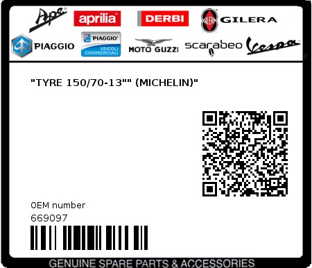 Product image: Piaggio - 669097 - "TYRE 150/70-13"" (MICHELIN)"  0