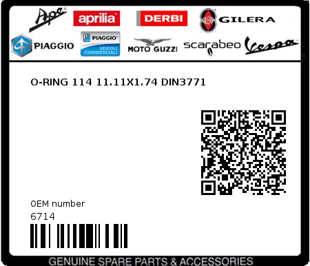 Product image: Piaggio - 6714 - O-RING 114 11.11X1.74 DIN3771  0