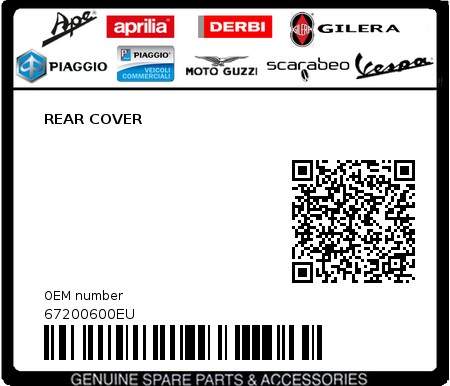 Product image: Piaggio - 67200600EU - REAR COVER  0