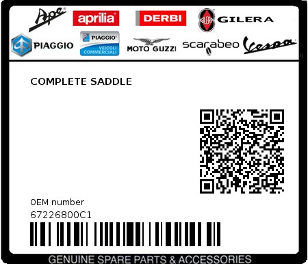 Product image: Piaggio - 67226800C1 - COMPLETE SADDLE  0